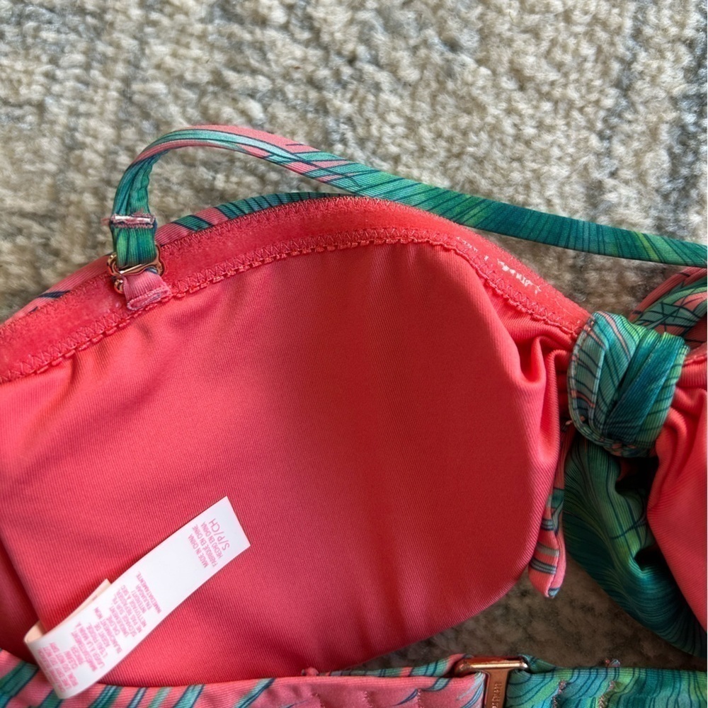 Victorias Secret 3 piece Swim Wear bikini Pink Palm Trees Small Top Large Bottom - Picture 9 of 9